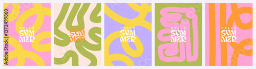 Creative concept of summer bright and juicy cards set. Modern abstract art design with wavy shapes and lines. Templates for celebration, ads, branding, banner, cover, label, poster, sales