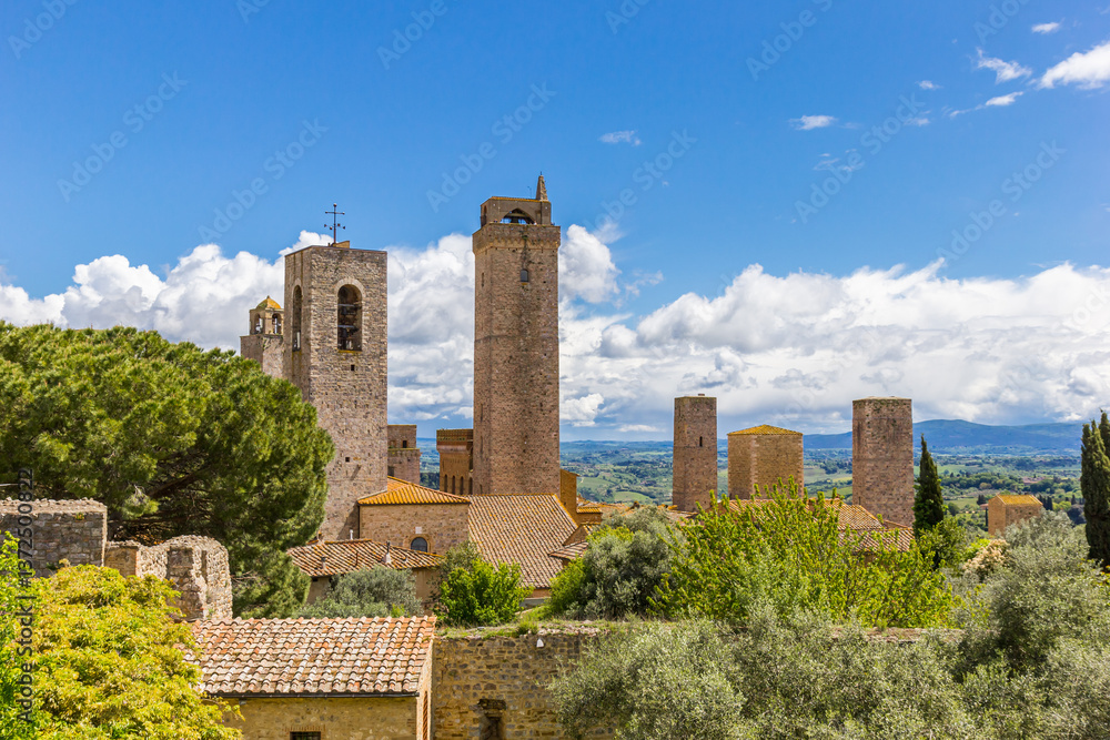 Many historic towers of Tuscan city San Gimignano, Italy