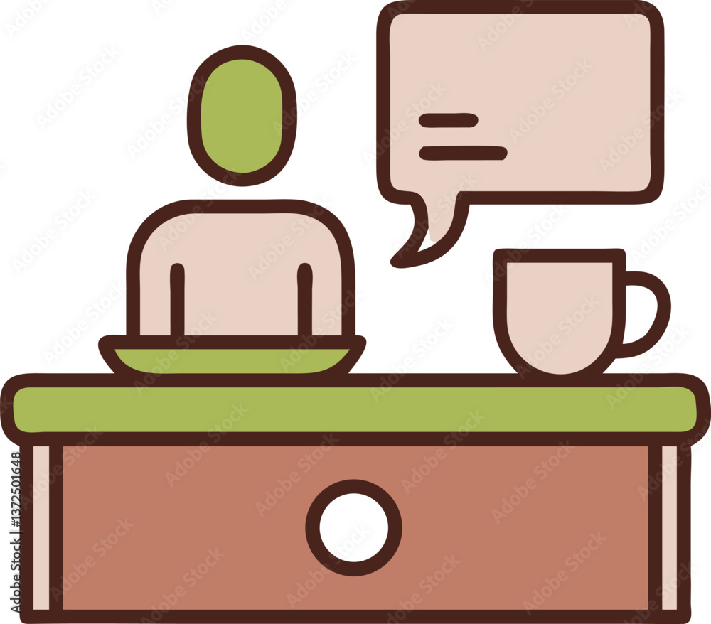 A freelancer icon with a laptop and a coffee mug on a desk