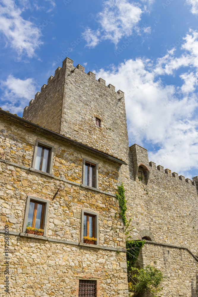 House and tower of the historic castle in Castellina in Chianti, Italy