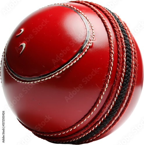 Red Cricket Ball, Braided Seam, Transparent Background