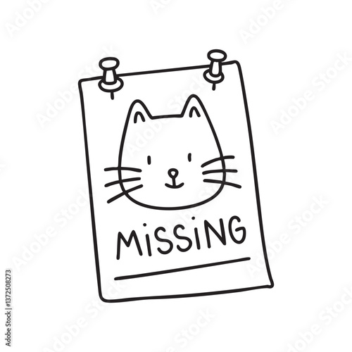 A lost cat poster pinned with pushpins on a community board