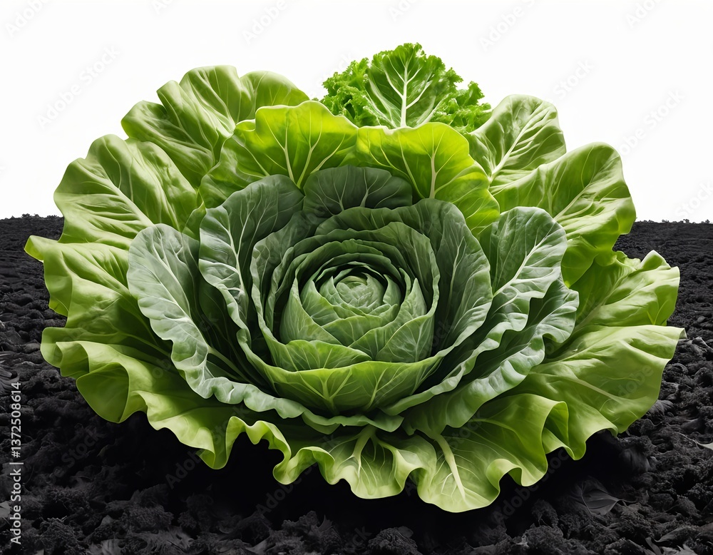 Fototapeta premium Vibrant Green Cabbage on Dark Soil