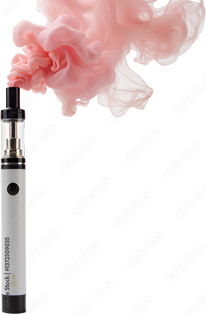 Vape Pen with Pink Smoke, Transparent Background. Modern, White, Black.