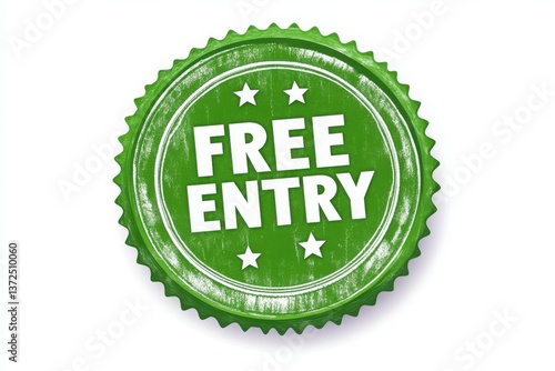 Green free entry stamp with stars.
