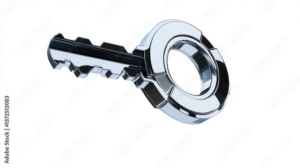 A shiny chrome key stands out against a clean background. This image symbolizes security and access. Perfect for various design projects. Generative AI A shiny chrome key stands out against a clean background. This image symbolizes security and access. Perfect for various design projects. Generative AI