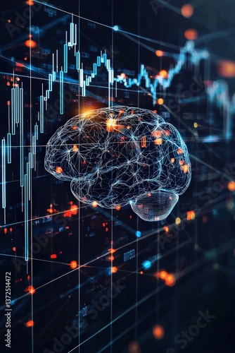 Human brain connected to stock market graph, representing data-driven investment decisions.