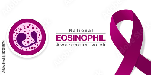 National Eosinophil Awareness Week. Eosinophil and ribbon. Great for posters, banners, social media and more. White background.