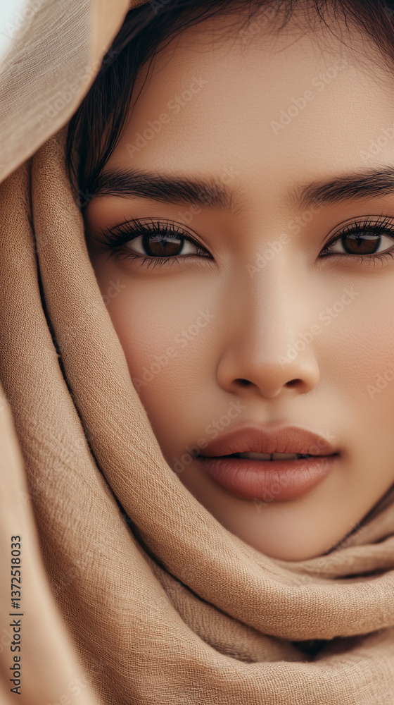 Close-up of a Southeast Asian woman wearing a hijab in the desert Close-up of a Southeast Asian woman wearing a hijab in the desert