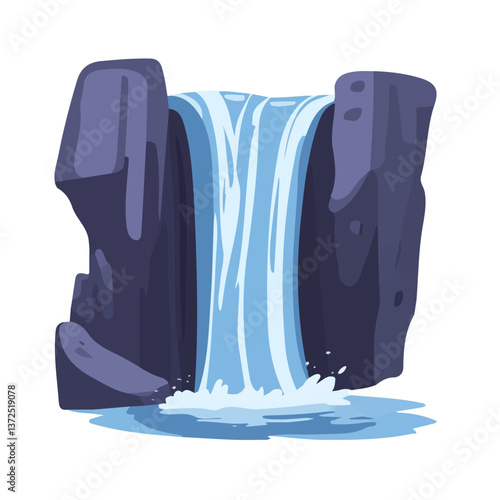 Flat vector roaring cascade, minimalist design, isolated on a white background.


