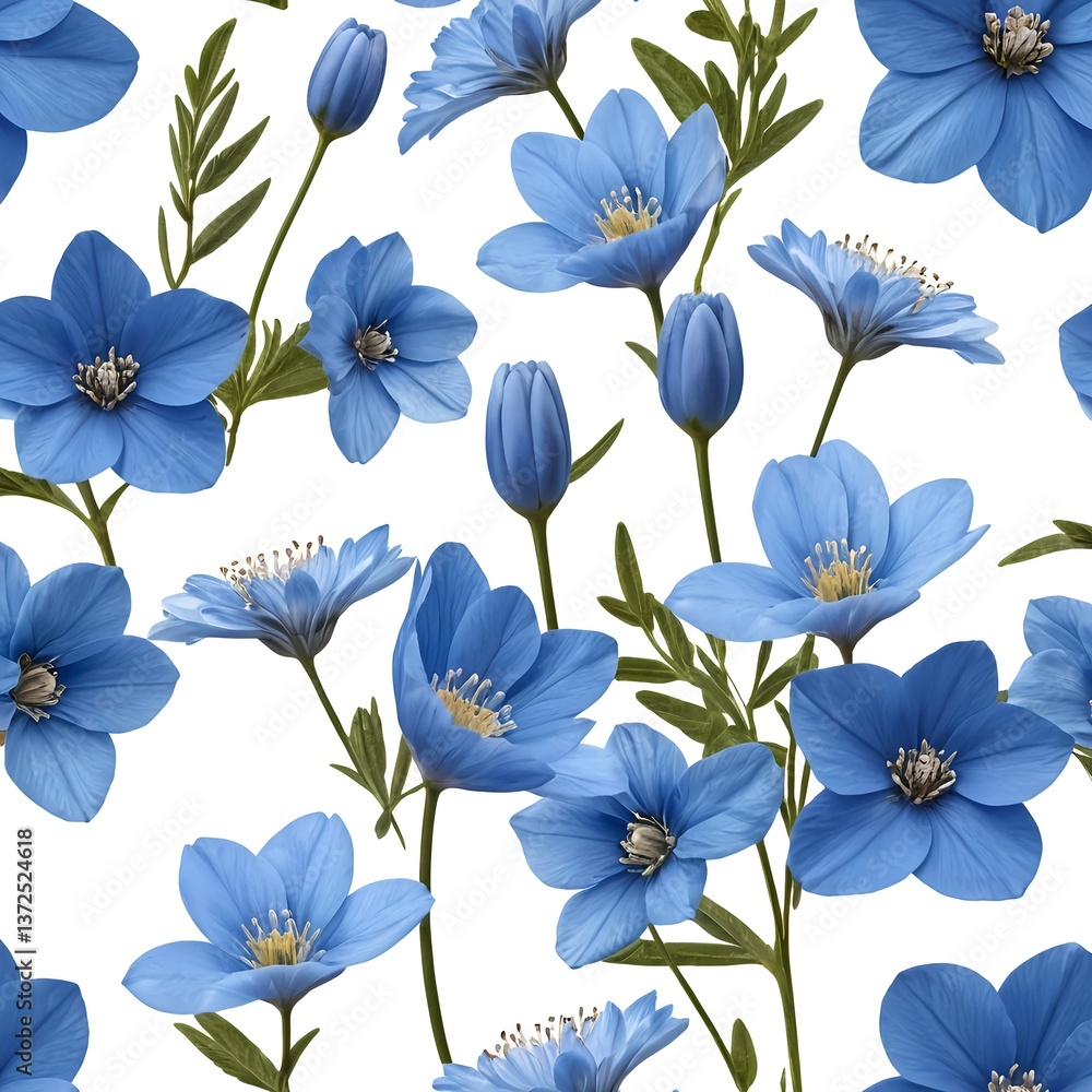 Obraz premium Seamless Pattern of Delicate Blue Flowers