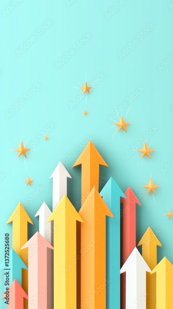 Obraz premium A vibrant abstract background featuring colorful arrows pointing upward, symbolizing growth, progress, and success in a dynamic environment.