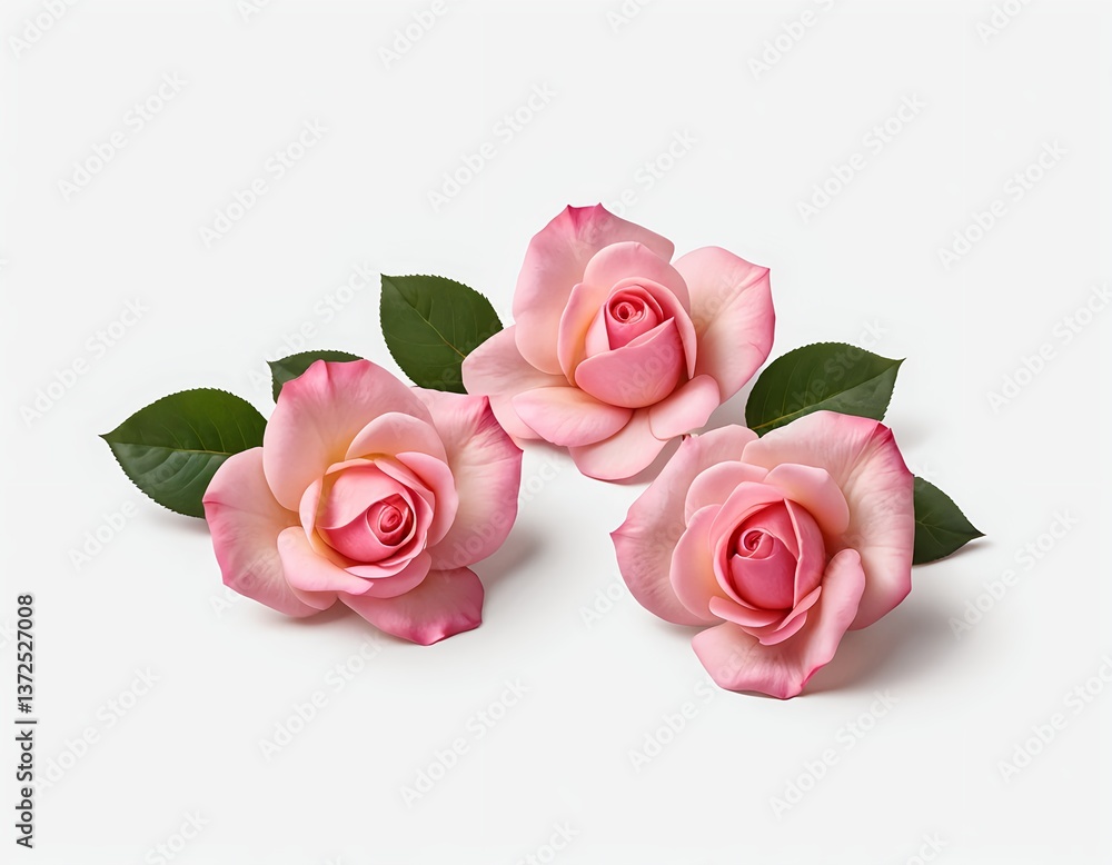 Fototapeta premium Three Pink Roses on White Background
