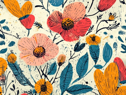 A set of hand-drawn floral doodles with organic, rough line textures,