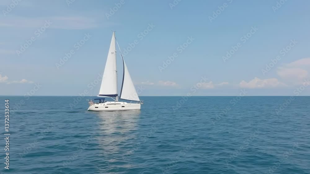 Sailing gracefully on calm waters under a blue sky in summer Sailing gracefully on calm waters under a blue sky in summer