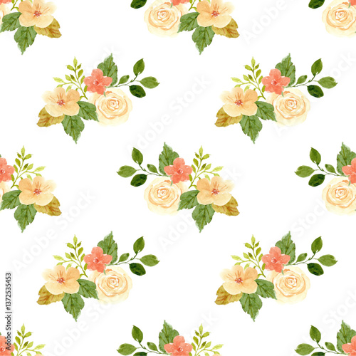 Wallpaper Mural Sweet flower watercolor seamless pattern on white background. Watercolor seamless pattern for beauty products or other. Torontodigital.ca