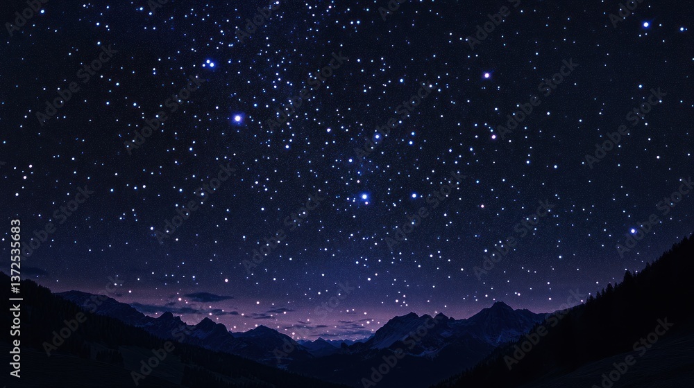 Fototapeta premium Starry night sky over alpine mountains