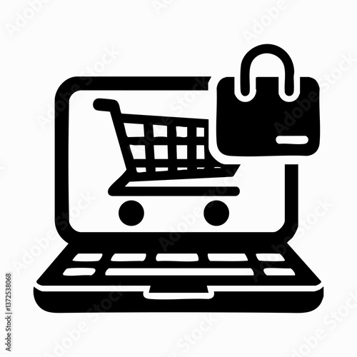 Laptop e-commerce vector, online shopping illustration.