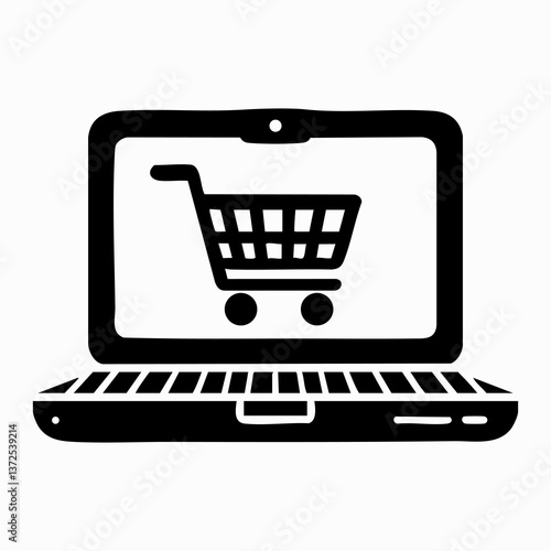 Laptop e-commerce vector, online shopping illustration.