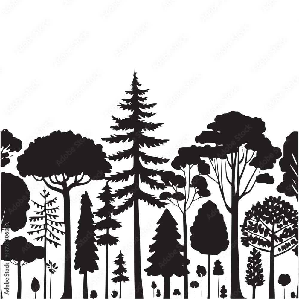 Fototapeta premium Silhouette vector tree with roots 