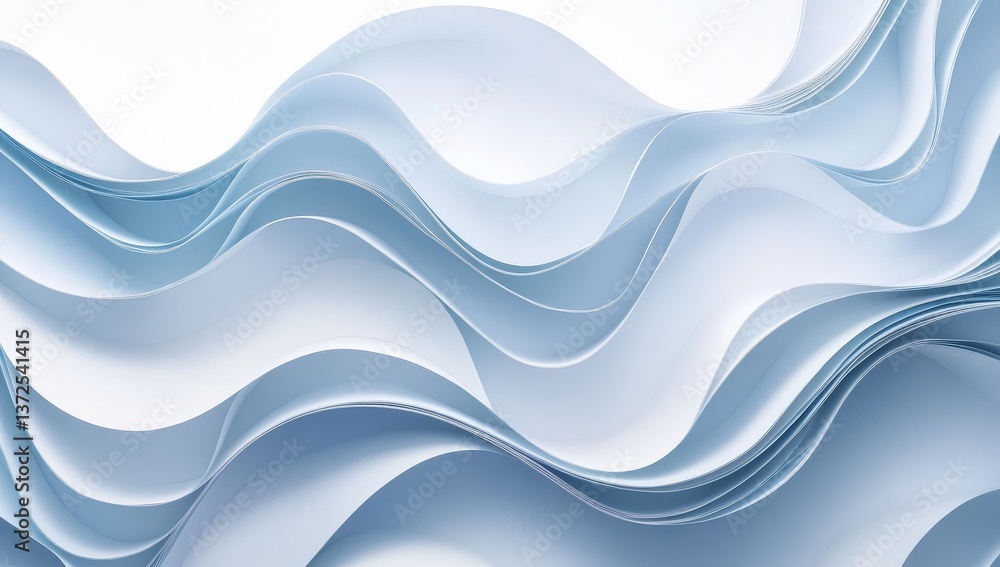 Fototapeta premium Abstract light blue wavy layered design. Soft, flowing lines create a sense of movement and depth. Delicate, almost paper-like texture