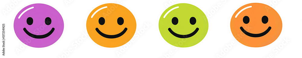 Fototapeta premium happy face smiley icons in shades of purple, orange, pink, and green on a transparent background