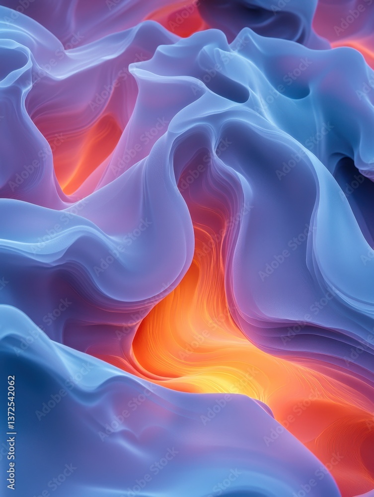 Obraz premium Ethereal waves of flowing light and shadow with vibrant orange glow and smooth gradient texture creating a dreamy abstract landscape