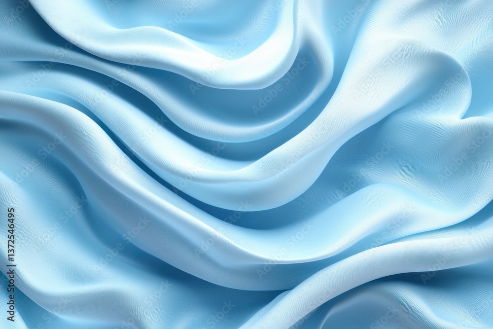Fototapeta premium Gentle folds of light blue fabric create a serene and calming background with soft textures and subtle highlights ideal for design projects