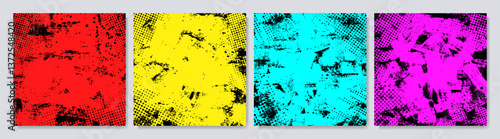 Vector illustration. Cool bright wallpapers with ink brush strokes mess. Hand drawn abstract color backgrounds set. Design elements for social media template, web banner, blog post. Pop art concept