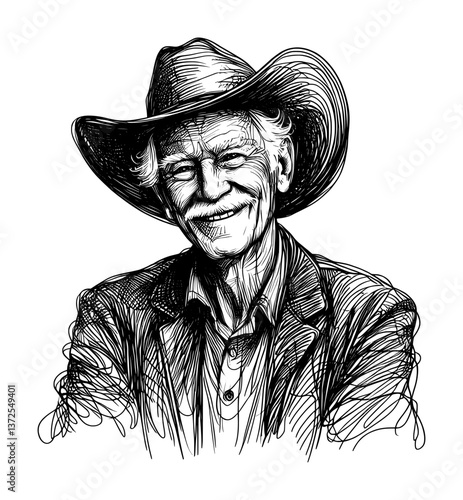 lineart sketch drawing - an oldman smile and happy face (artwork 1)