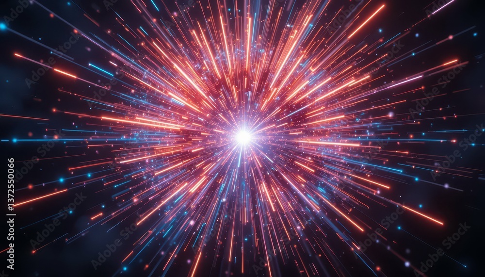 Vibrant Explosion of Colorful Light Rays in Dynamic Motion Vibrant Explosion of Colorful Light Rays in Dynamic Motion