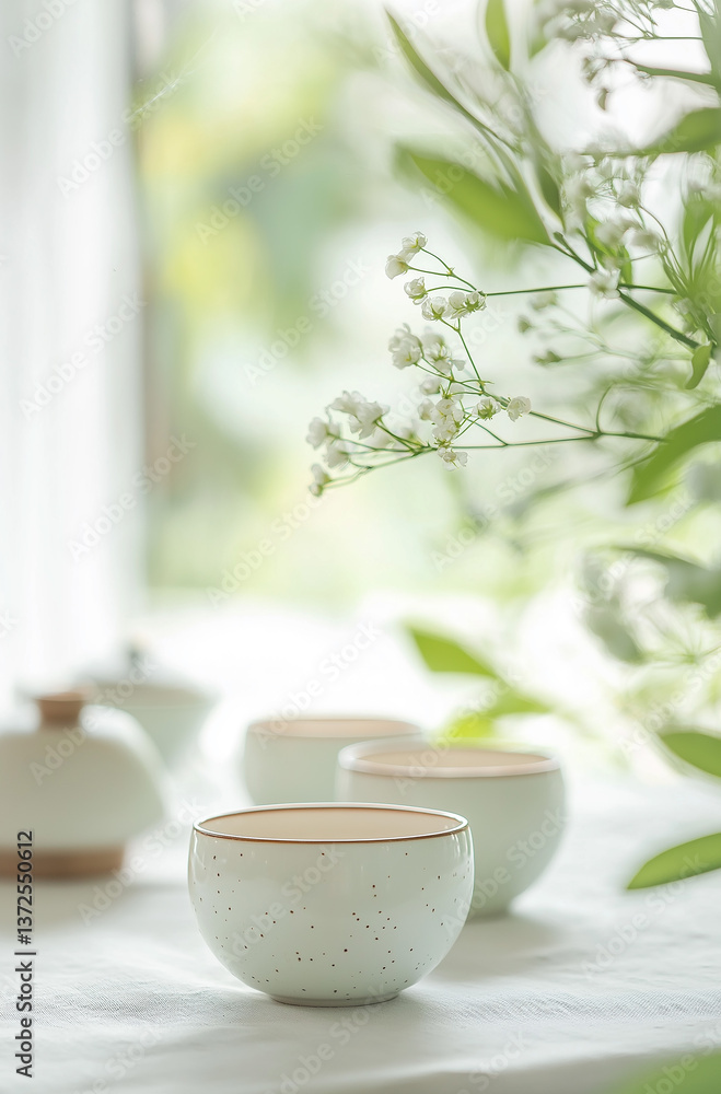 cup of tea on the table,cups of tea with mint on wooden table with blossoming cherry background cup of tea on the table,cups of tea with mint on wooden table with blossoming cherry background