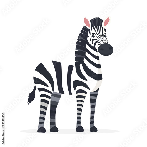 Flat vector zebra, minimalist design, isolated on a white background.

