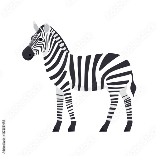 Flat vector zebra, minimalist design, isolated on a white background.


