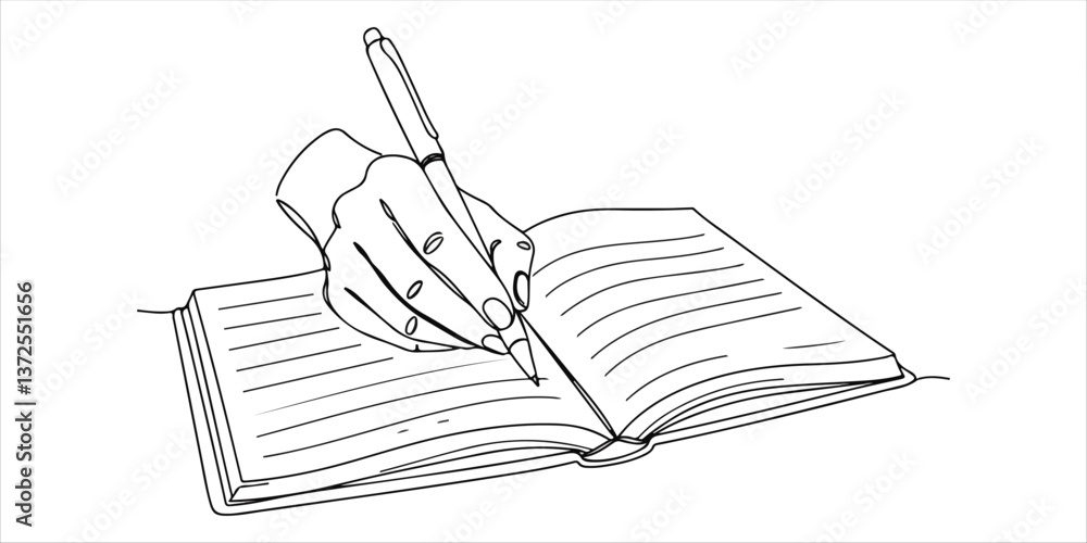 Naklejka premium hand writing in diary or journal continuous single line art drawing sketch on white background
