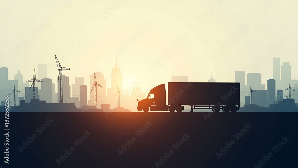 Photo realistic double exposure of a truck yard silhouette and financial planning symbolizing cost management, with ample copy space for logistics and planning text. Photo realistic double exposure of a truck yard silhouette and financial planning symbolizing cost management, with ample copy space for logistics and planning text.