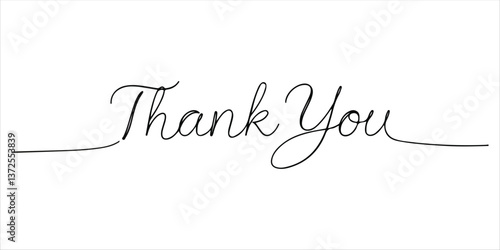 Text Thank You continuous single line art drawing sketch on white background