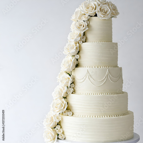 A wedding cake on a white background