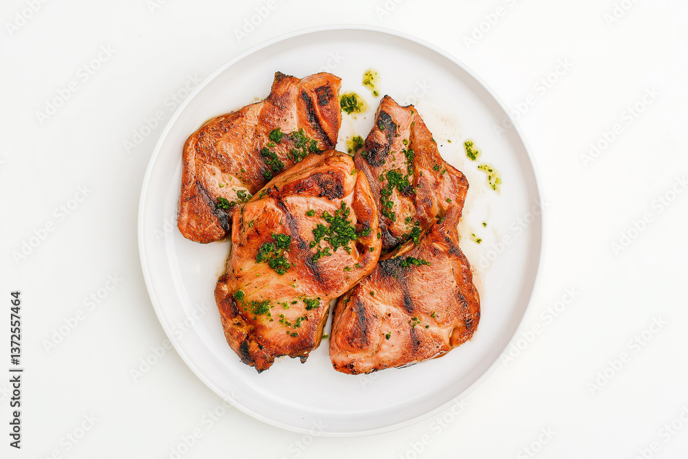 Grilled chicken on a plate with herbs, delicious meat cuisine for dinner and cooking inspiration Grilled chicken on a plate with herbs, delicious meat cuisine for dinner and cooking inspiration