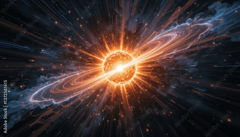 Fototapeta premium Cosmic Explosion with Bright Star and Colorful Ring Formation