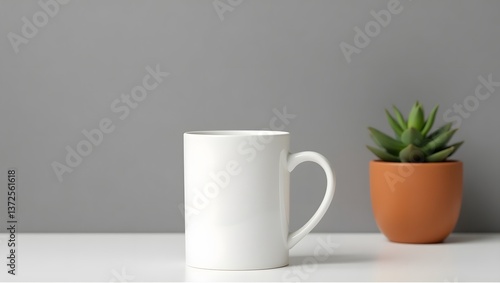 Wallpaper Mural Minimalist White Ceramic Mug with Succulent Plant on Gray Background - Modern Product Photography Torontodigital.ca