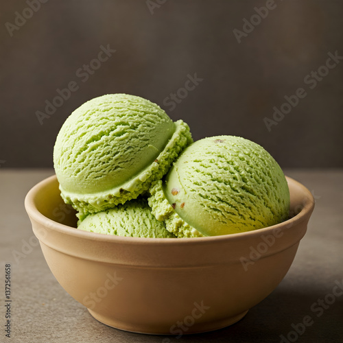 Pistachio ice cream in a bowl
