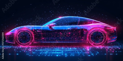 Neon Sports Car Digital Art.