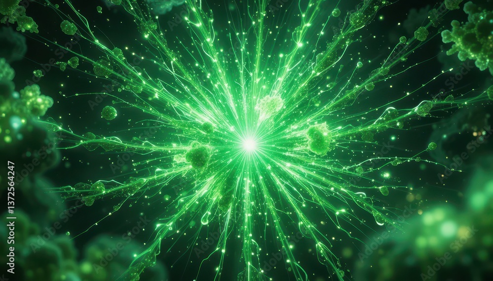 Fototapeta premium Green Energy Burst with Vibrant Light Effects in Abstract Design