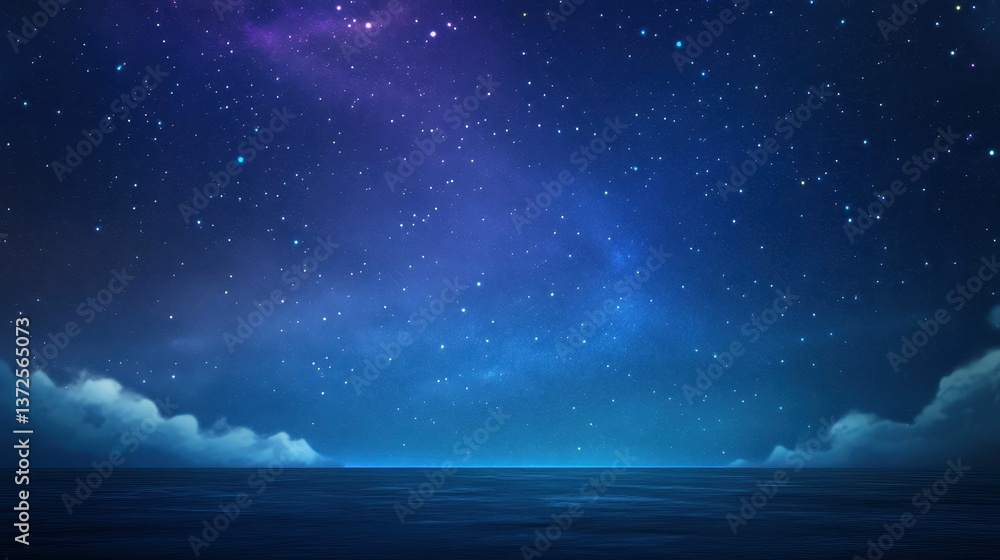 Fototapeta premium Starry night sky over calm, dark ocean.