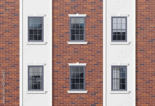 modern brick house facade exterior with windows vector illustration