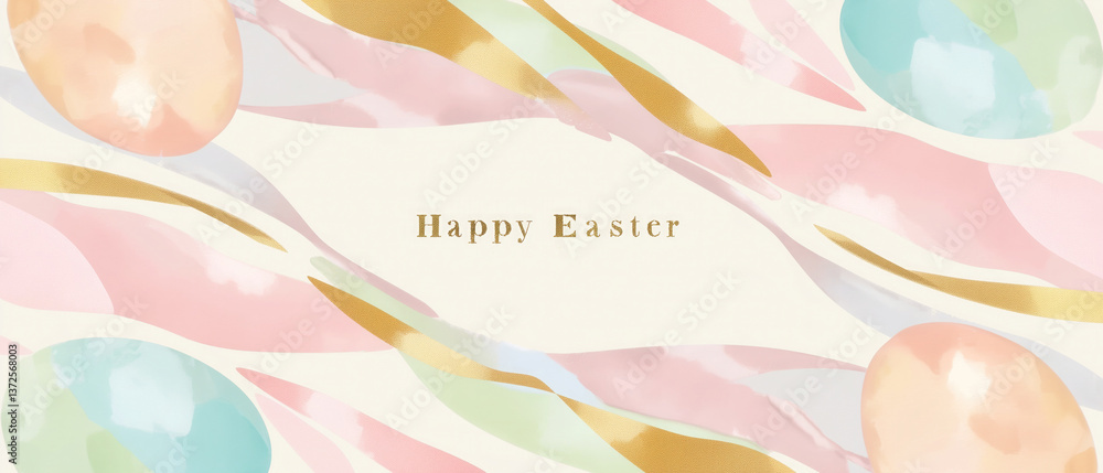 Happy Easter with pastel-colored Easter eggs in pink, blue, and gold hues. Stylish design showcases flowing lines and vibrant textures, ideal for festive decorations. Happy Easter with pastel-colored Easter eggs in pink, blue, and gold hues. Stylish design showcases flowing lines and vibrant textures, ideal for festive decorations.