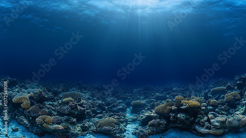 Wallpaper Mural Underwater scene featuring coral reef with sunlight penetrating through the deep blue ocean water. Torontodigital.ca