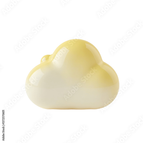 Studio shot of a glossy, pastel yellow and white cloud-shaped object.  Ideal for website design, branding, or product presentation.