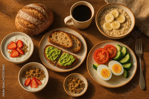 Wallpaper Mural Healthy Breakfast with Yogurt, Fruit, Toast, Eggs and Tea

 Torontodigital.ca